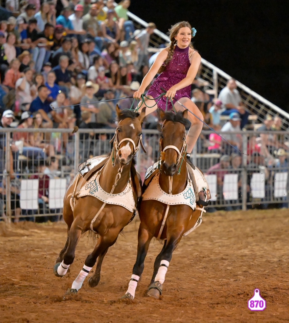 Stilwell trick horse rider coming down for her 4th Sallisaw rodeo